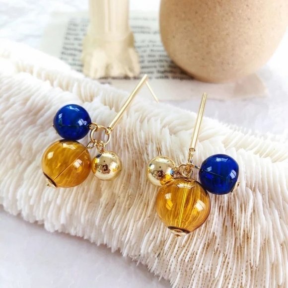 *50% OFF! Bauble sphere earrings bohemian retro glass gold hoop dangle drop Y2k - Picture 4 of 6